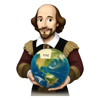 William Shakespeare holds the earth in his hands sticker