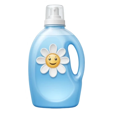 small light blue fabric softener bottle, curved, semi-transparent, rounded flip-top cap, subtle flower or droplet symbol, no text, 3D-rendered, minimal, realistic, soft shadows, natural light, no faces, no fabric, transparent background, emoji scale sticker