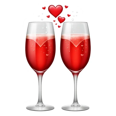 2 red champagne glasses are clinking and 3 red hearts are flying from above sticker