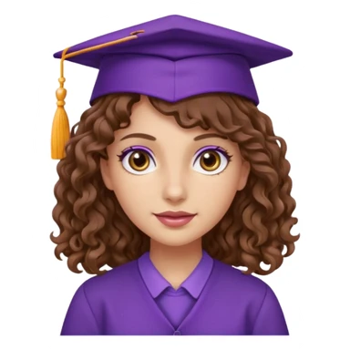 beautiful  woman normal skin with more wavy curly more longuer brown hair and hazel eyes with purple school hat sticker
