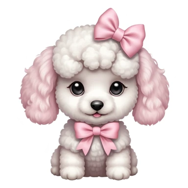 White poodle puppy with pastel pink bow sticker
