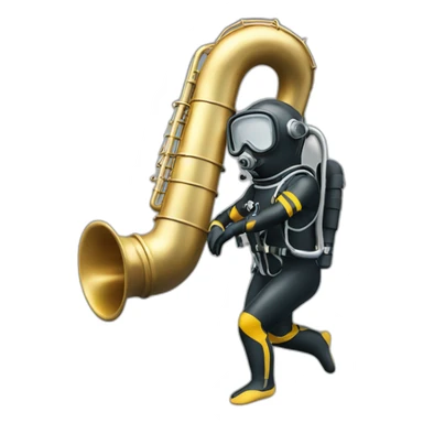 confused diver with a diving suit receiving a tuba sticker