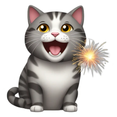 a happy cat with firework sticker