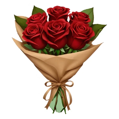 Bouquet of dark brown roses in a paper package sticker