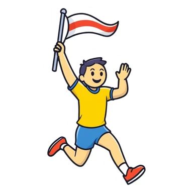 happy runner waving a flag that says 'emojiland’ sticker