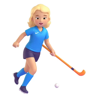 child field hockey player, running with a stick, cheerful expression, colorful uniform, plain background sticker