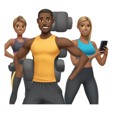 friends work out with smartphone showing charts sticker