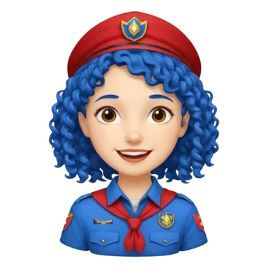 scout girl with red scout uniform, blue curly haired sticker