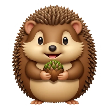 A round hedgehog with a small fuzzy beard puff under its nose, smiling shyly while holding a tiny acorn.



















 sticker