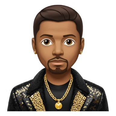 Keith Sweat (b.1961) with dark brown hair, black sequin jacket, black shirt with necklace sticker