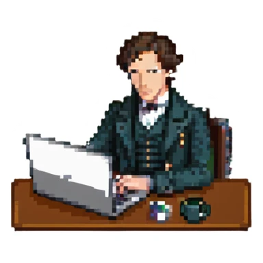 Sherlock Holmes (Benedict Cumberbatch) sits with the laptop sticker