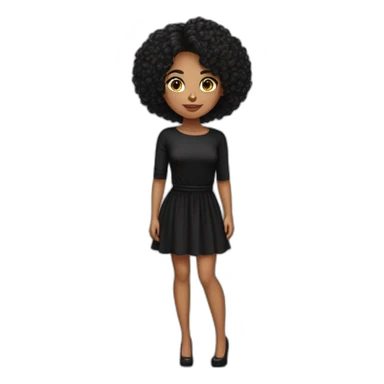 Mulher morena com vestido preto curto de mangas cumpridas e cabelo preso sticker