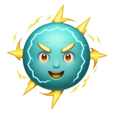 Uranus emoji in Apple-style, blue-green planet with rings, a big, excited, and playful face, and a prominent yellow lightning bolt in front, radiating chaotic and electric energy sticker