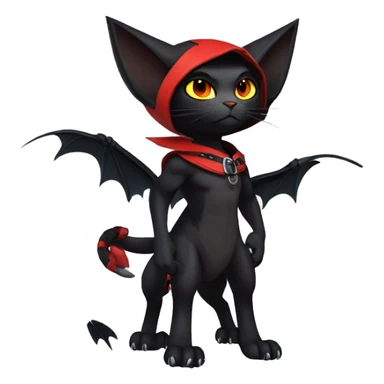 Cool Edgy Fantasy Litten-Nargacuga-Cat with black bat-wing-ears with a red harness full body sticker