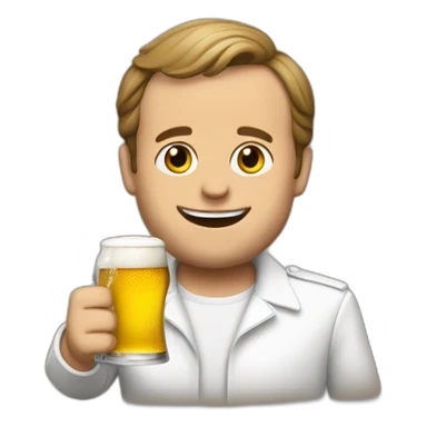 Macron with a bier sticker