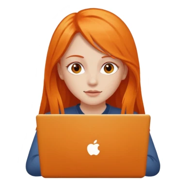 a girl who has a long orange hair is using a laptop sticker