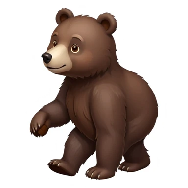 Minimalist darker brown bear walking on four paws, realistic features, deep chocolate brown fur sticker