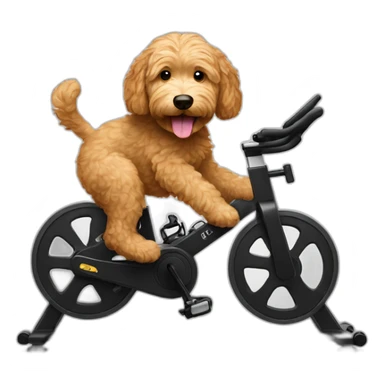 Goldendoodle riding a spin bike sticker