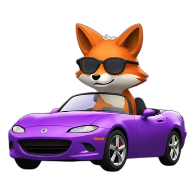 fox with glasses driving a purple miata sticker