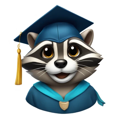 winking raccoon face with graduation hat sticker