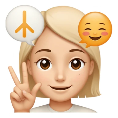 a face with a soft, reassuring smile and a speech bubble with a peace sign, conveying calming words sticker