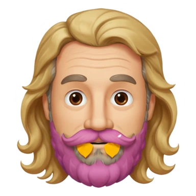 MID AGE MAN WITH LONG BLOND & bROWN WAVY HAIR; AND BROWN & GREY MOUSTACH AND BEARD, HAPPY EYES, ROSEY CHEEKS sticker