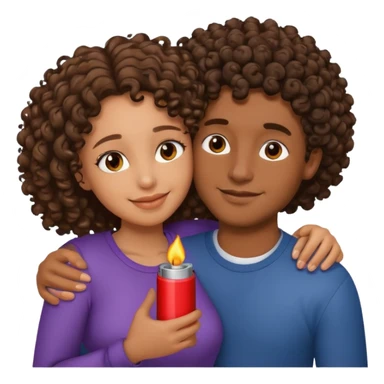 cuddling couple, male with lighter skin , deep brownskin girl with curly hair sticker