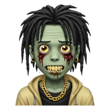 zombie emo black boy emoji with black dreads and gold grillz sticker