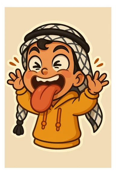 Make Ara's crazy face with tongue out sticker even more exaggerated with tongue sticking out farther, eyes crossed, cheeks puffed, hands waving wildly, cartoonish, vibrant, bold, extremely expressive style. sticker