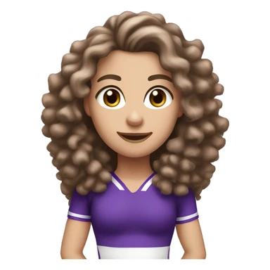 Caucasian cheerleader with long brown curly hair and purple Pom-poms sticker