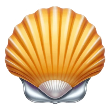 A seashell emoji made of polished silver chrome, smooth curved surface, reflective metallic highlights, elegant minimal design, iOS emoji style, centered, clean white background, soft lighting sticker
