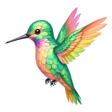 peach pink and yellow-green, mint humming bird sticker