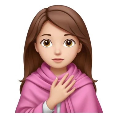 A girl with brown hair, wearing a pink shawl, has beautiful features and her hand rests on the shawl. sticker