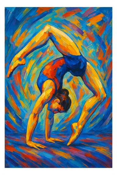 illustration of a person doing gymnastics, style 8, diverse artistic style sticker