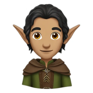 An elf from the lord of the rings, black long hair, pointy ears, brown eyes colors sticker