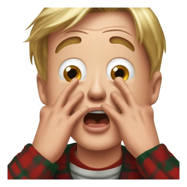 kevin McCallister from Home Alone, putting both hands on his face and screaming of fear. bring the hands down lik he is putting on his cheeks. sticker