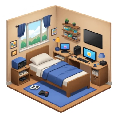 Teenage boy's ultra detailed bedroom interior isometric sticker