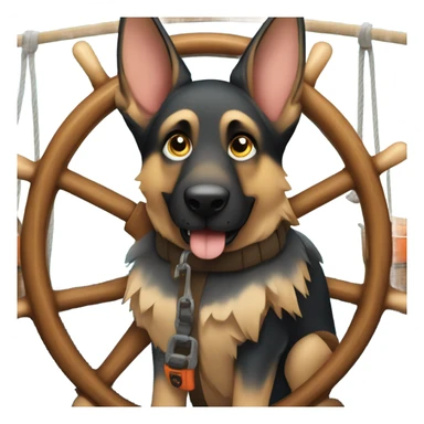 German shepherd driving a boat sticker