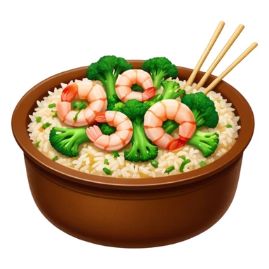 Chinese dish shrimp with broccoli and rice in Chinese container  sticker