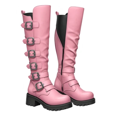 A pair of knee high pink boots, grunge, new rock style with buckles sticker