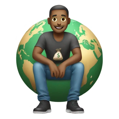 man sitting on earth globe with bag of money sticker