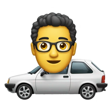 Um carro New fiesta tunado com um jovem loiro com o cabelo do lado e de óculos escuro ao lado  sticker