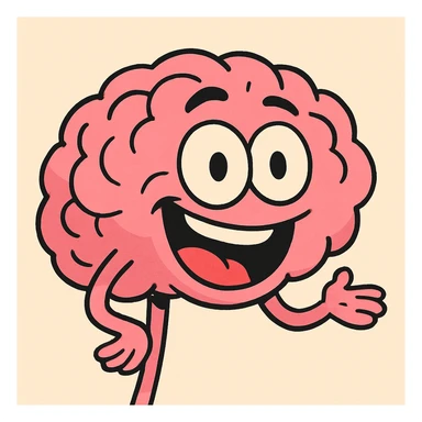 cartoon brain with a big smile, bright pink, simple style sticker