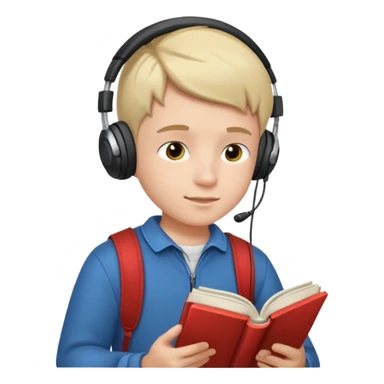 a boy wearing earphone and read book sticker