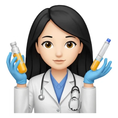 medica con guantes  y mascallilas e insumos lavoratorio pelo negro largo triguella sticker