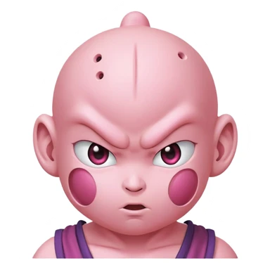 Majin Buu from Dragon Ball Z, pink round body with holes, antenna on head, childlike face sticker