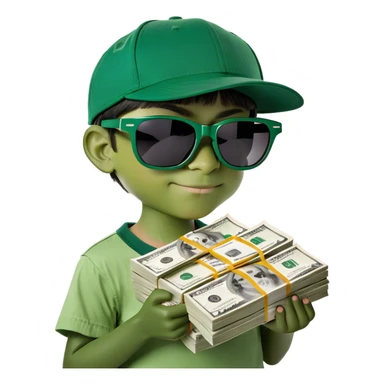 A boy holding a bunch of cash sticker