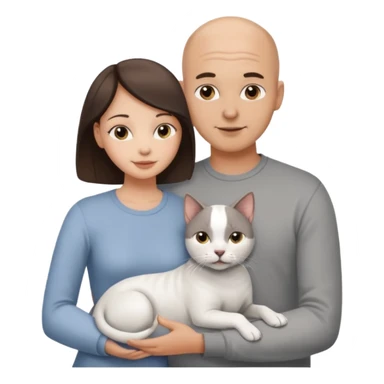 Bald guy and brunette girl with a white dog and Grey cat sticker