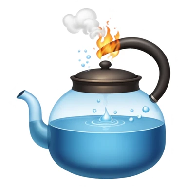 a small pot or kettle filled with water placed on fire, the water is boiling intensely with visible steam and bubbles rising, bright lighting, clean white background



 sticker