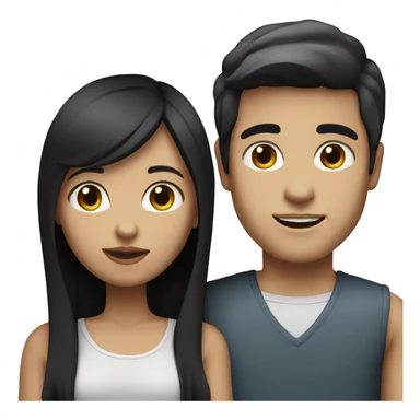 couple white skin girl with black straight hair and medium tone skin boy sticker